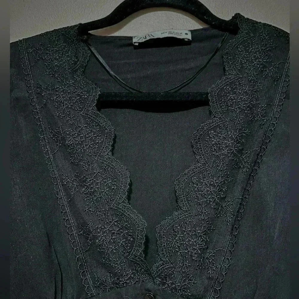 Zara Black Combination Lace Mini Dress - Size M - Picture 5 of 6